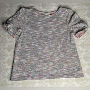LOFT Women’s Large Abstract Knit Stretchy Multicolor Short Sleeve Top